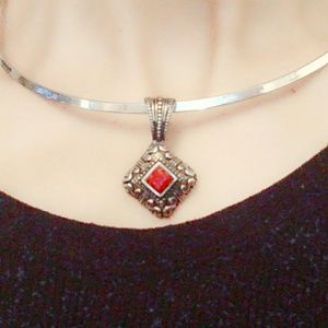 Vintage Sterling Silver Red Coral Pendant